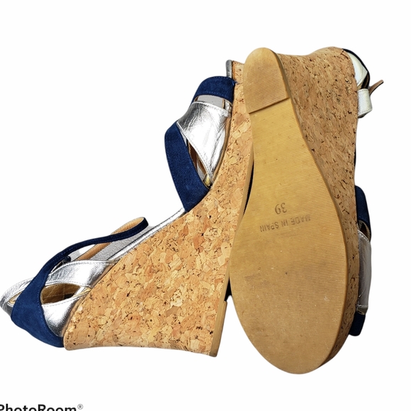 METALIC SilverCork Chunky Wedge Platforms Jean-Michel Catzabat Evening Events 9 - Picture 6 of 13